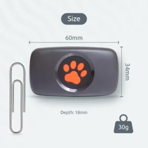 PitPat GPS is 60mm wide, and 34 mm long and weighs only 30g. That's the same as a paperclip