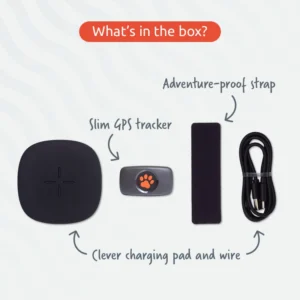 Slim GPS tracker, Adventure-proof strap and clever charging pad and wire.